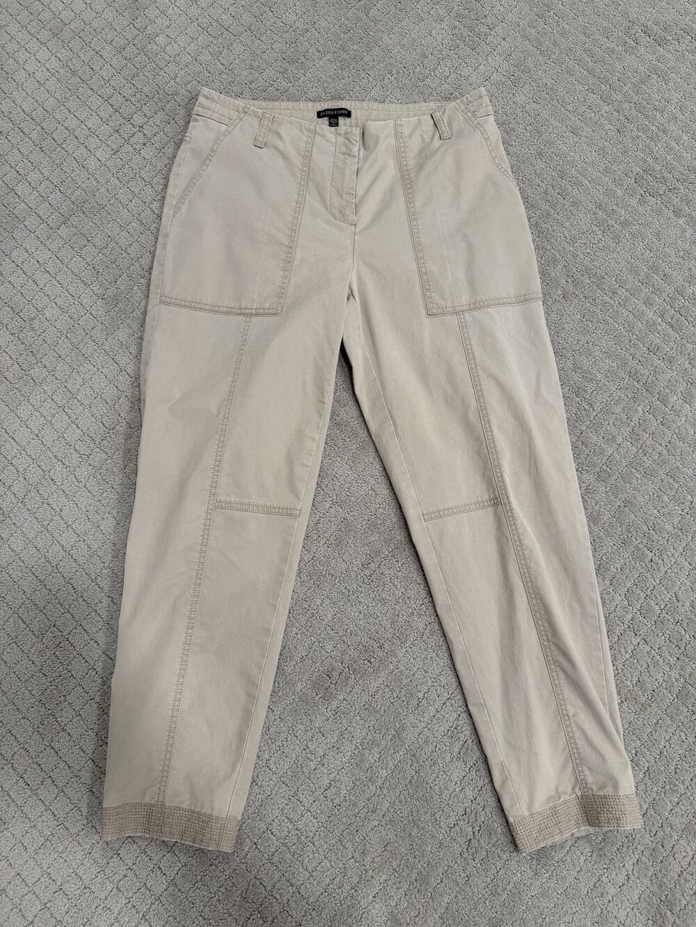 Eileen Fisher Petite Small Pants Beige Cotton Straight Crop Minimalist